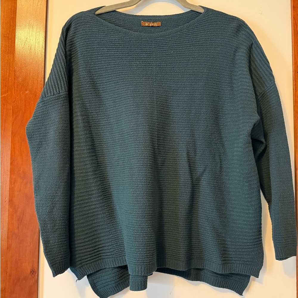 Teal Crew Neck Textured Knit Sweater